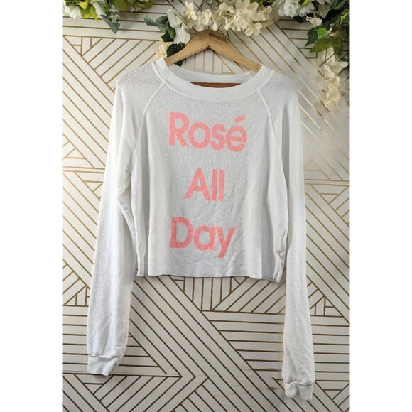 WILDFOX Women's ROSE ALL DAY Spell Out Cropped Pullover Jumper Size XS - Picture 1 of 10